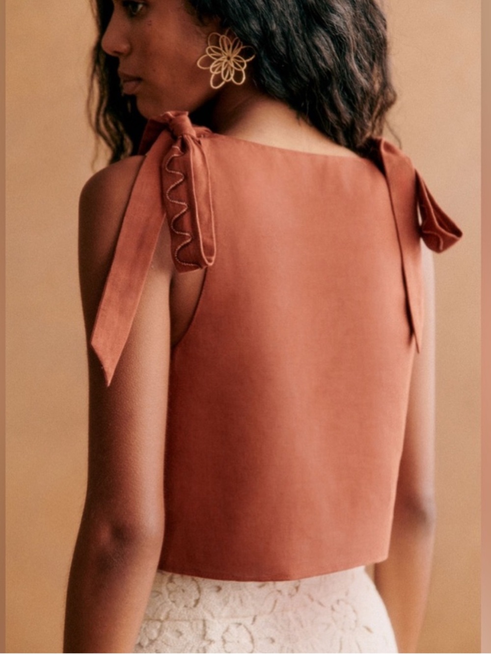 Sezane Fergus Blouse Embroidered Tank Top Linen Cotton Terracotta Size Xs Fr 34 - Picture 6 of 12